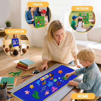 AKAYOK Felt Board - Double-Sided Flannel Board for Preschool Learning, Interactive Storytelling & Play | 33" x 12" Portable Felt Letter Board (Letters Not Included), Perfect for Desktop & Wall Use