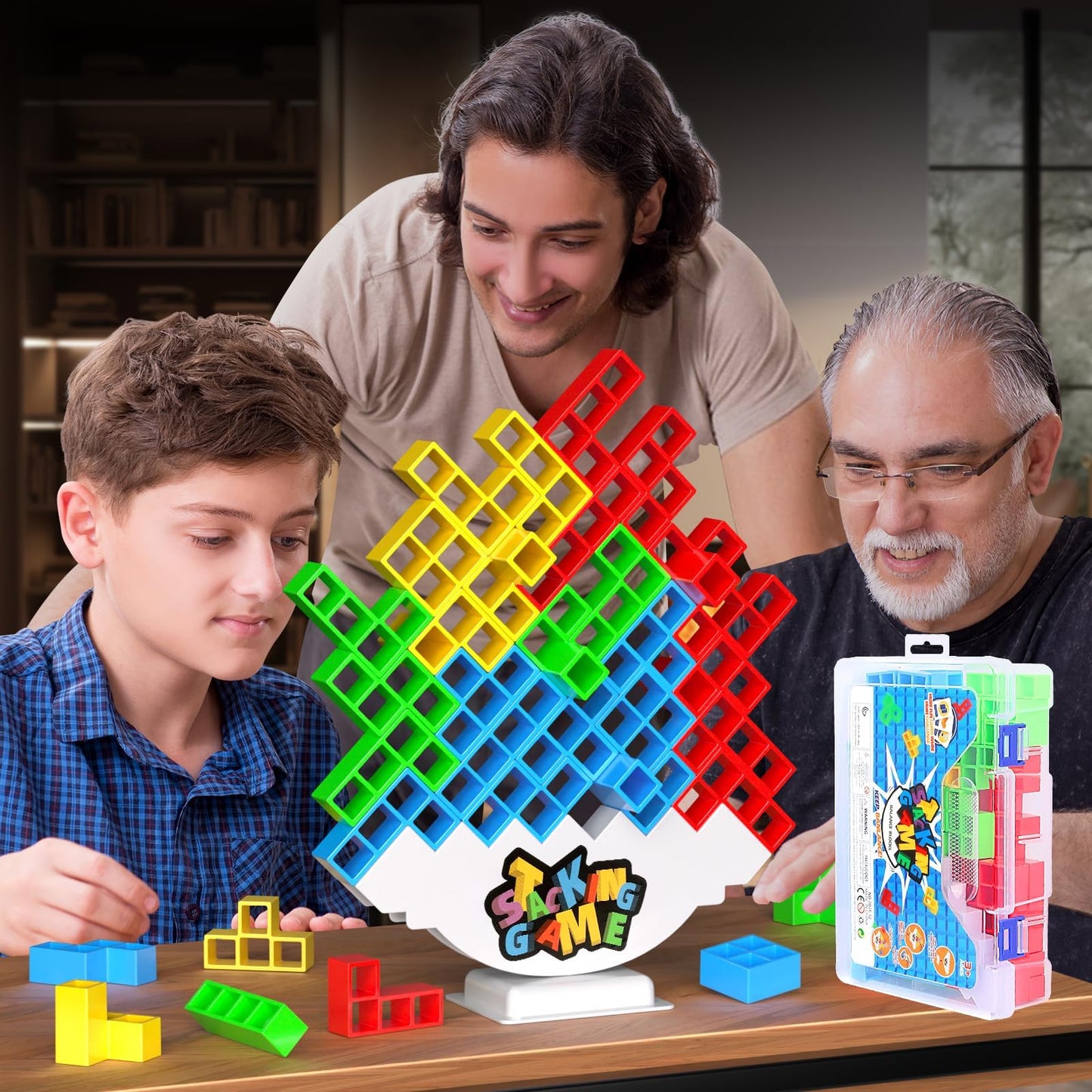 BBnote 48PCS Stack Game for Adult & Kids, Tetra Board Tower Games for Family Travel Party, 2 Players Balance Stacking Toy, Team Toys Building Block