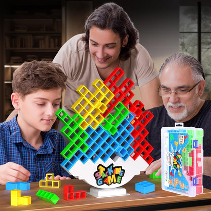 BBnote 48PCS Stack Game for Adult & Kids, Tetra Board Tower Games for Family Travel Party, 2 Players Balance Stacking Toy, Team Toys Building Block