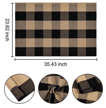 Checkered Front Door Mat Outdoor 24''x35''Buffalo Plaid Outdoor Rug Cotton Washable Layered Doormat for Bedroom,Bathroom,Farmhouse,Entryway,Home Entrance