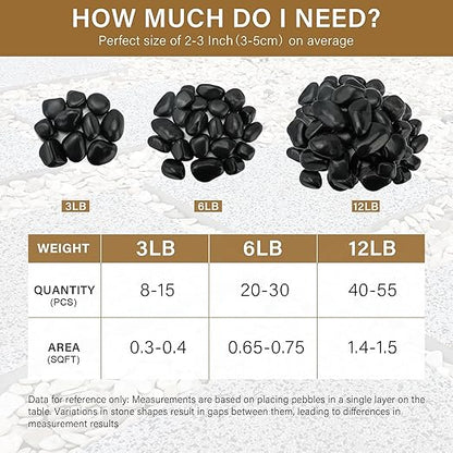 6lb Black River Rocks for Plants Indoor, 2-3Inch Pebbles for Vases Fillers, Decorative Gravel for Fish Tank, Natural Polished Stones for Succulent, Bonsai, Landscaping, Bird Baths