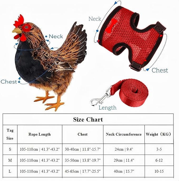 3 Pack Chicken Harness and Leash Set Adjustable Hen Vest with Matching Belt Breathable Mesh Training Harness Pets Leash for Hens Duck Goose Small Pet-Black&Red&Pink,S