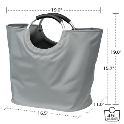 VICSKY Utility Tote Bag - Lightweight & Durable Beach/Pool Bag | Soft-Padded Metal Hoop Handle | Stand-Up Reusable Grocery Tote for Shopping/Farmers Market/Picnic/Dog Walking (45L, Grey)