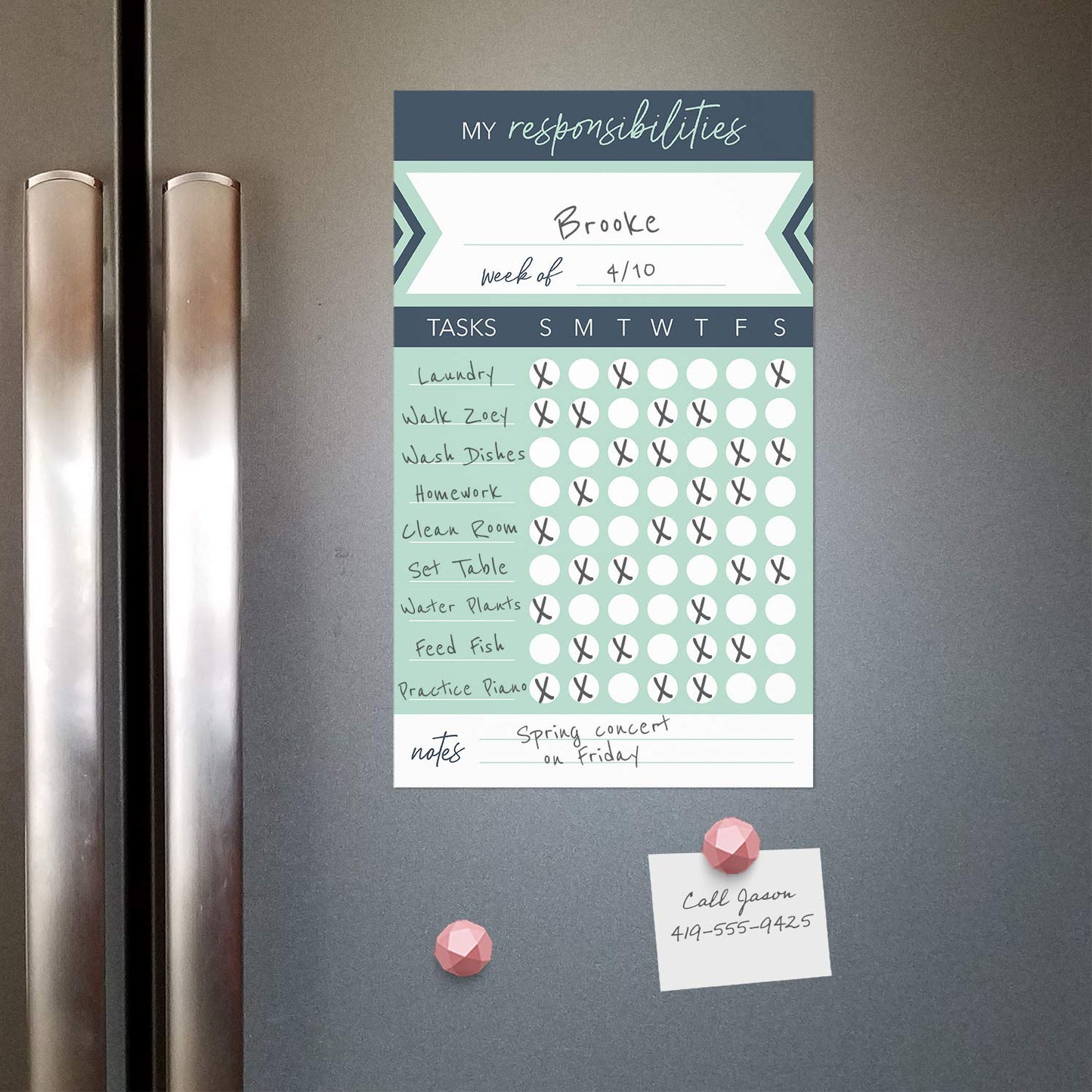 Modern Weekly Chore Chart / 6" x 10" Sticky Note Fill-in Task List/Homeschool Task Assignment List
