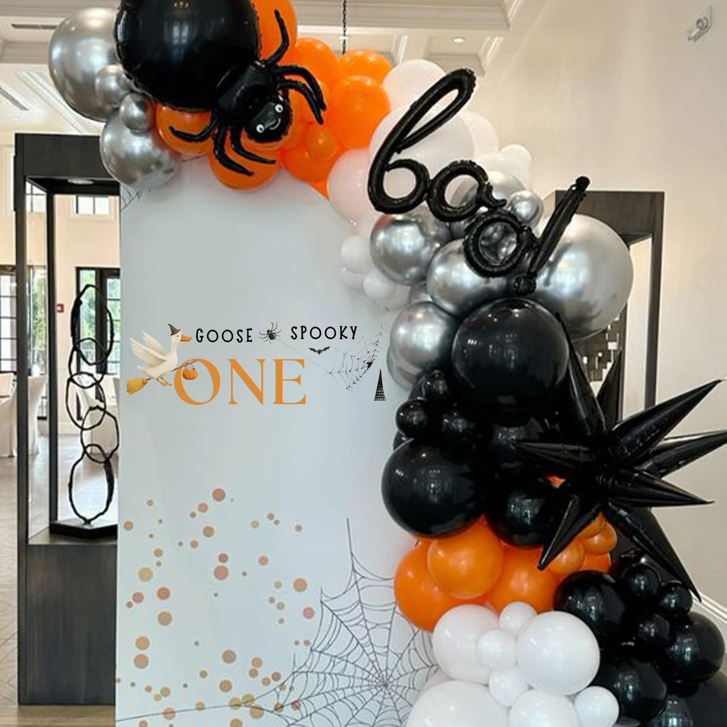Capiont One Spooky Goose Decal - Halloween One Silly Goose Decor Sticker,Spooky Theme First Birthday Party Supplies,Spider Magic Goose Sign Balloon Arch Background Decorative Wall Decal (Goose Decal)