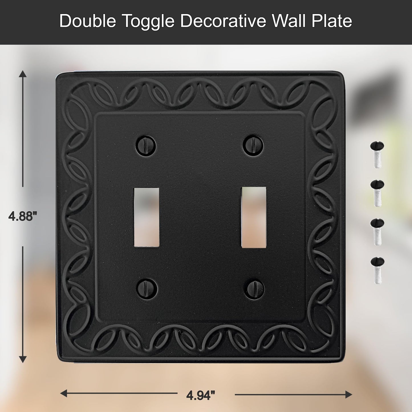 OKAWYC Double Toggle Light Switch Cover NovaBloom Metal Wall Plate, 2-Pack Black 2 Gang, Light Switch Cover Decorative Wallplate, Durable
