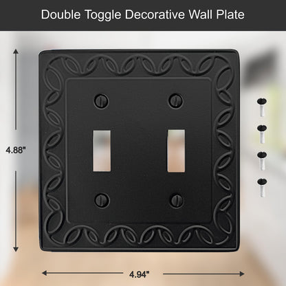 OKAWYC Double Toggle Light Switch Cover NovaBloom Metal Wall Plate, 2-Pack Black 2 Gang, Light Switch Cover Decorative Wallplate, Durable