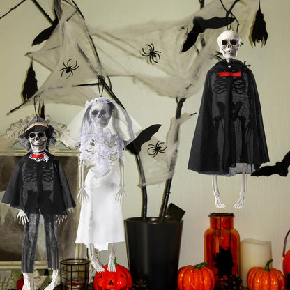 Poen 4 Pack 16" Halloween Hanging Skeleton Decorations Small Full Body Posable Skeletons with Movable Joints Plastic Mini Spooky Decor for Halloween Party Haunted House Lawn Graveyard Props(Wedding)