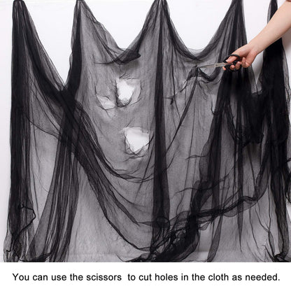 Whaline Halloween Black Creepy Cloth 276 x 87 inch Spooky Halloween Decoration Black Spooky Fabric Cloth Windows Doorways Scary Gauze for Haunted Houses Yard Wall Indoor Outdoor Party Decor Supplies
