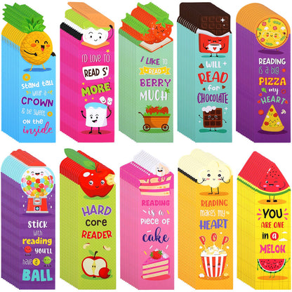 Eersida 120 Pieces Scratch and Sniff Scented Bookmarks Kids Fruit Food Theme Sayings Bookmarks Sayings Assorted Cute Scented Gifts for Students Teens Food Lovers, 10 Styles