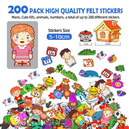 200Pcs Felt Story Board Set with Storage Bag Preschool Teaching Wall Flannel Busy Board Bonfire Party Themed Early Learning Interactive Play Toys Wall Hanging Gift for Toddlers Kids 40 X 28 Inch
