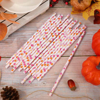 Whaline 200Pcs Fall Paper Straws Pink Orange Pumpkin Disposable Straws Fall Harvest Drinking Straw for Autumn Thanksgiving Party Supplies