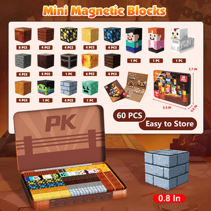 Mini Magnetic Blocks with Magnet Box - 60PCS Magnetic Building Blocks for Kids Ages 4-8, Magnet Block Travel Toys, Magnetic Cubes STEM Stacking Toy, Easter Birthday Gifts for Boys & Girls 3 4 5 6+