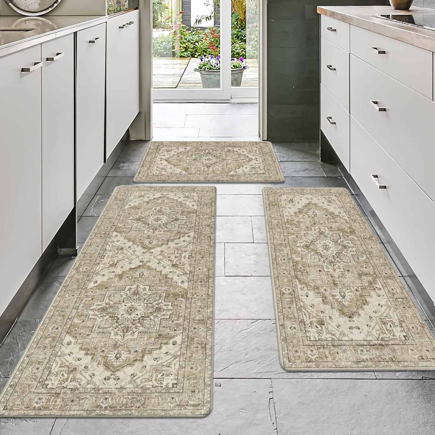 MJIAHOMDEC Cushioned Kitchen Rug Sets 3 Piece Anti Fatigue Mats for Floor Non Slip Waterproof Comfort Standing Mat Runner for Home Office, Sink, Laundry