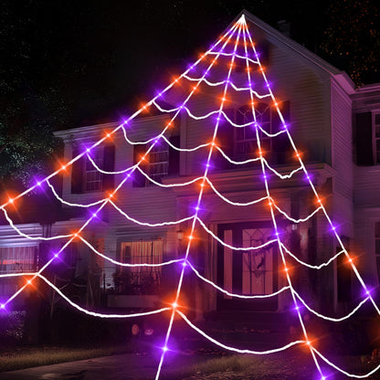 JOYIN Light-up Halloween Spider Web Decoration Outdoor, 19.7 x 14.7 FT Giant Triangular Web with LED Lights, Timer Cobweb Decor with 8 Lighting Modes for Indoor Yard Porch Haunted House Prop