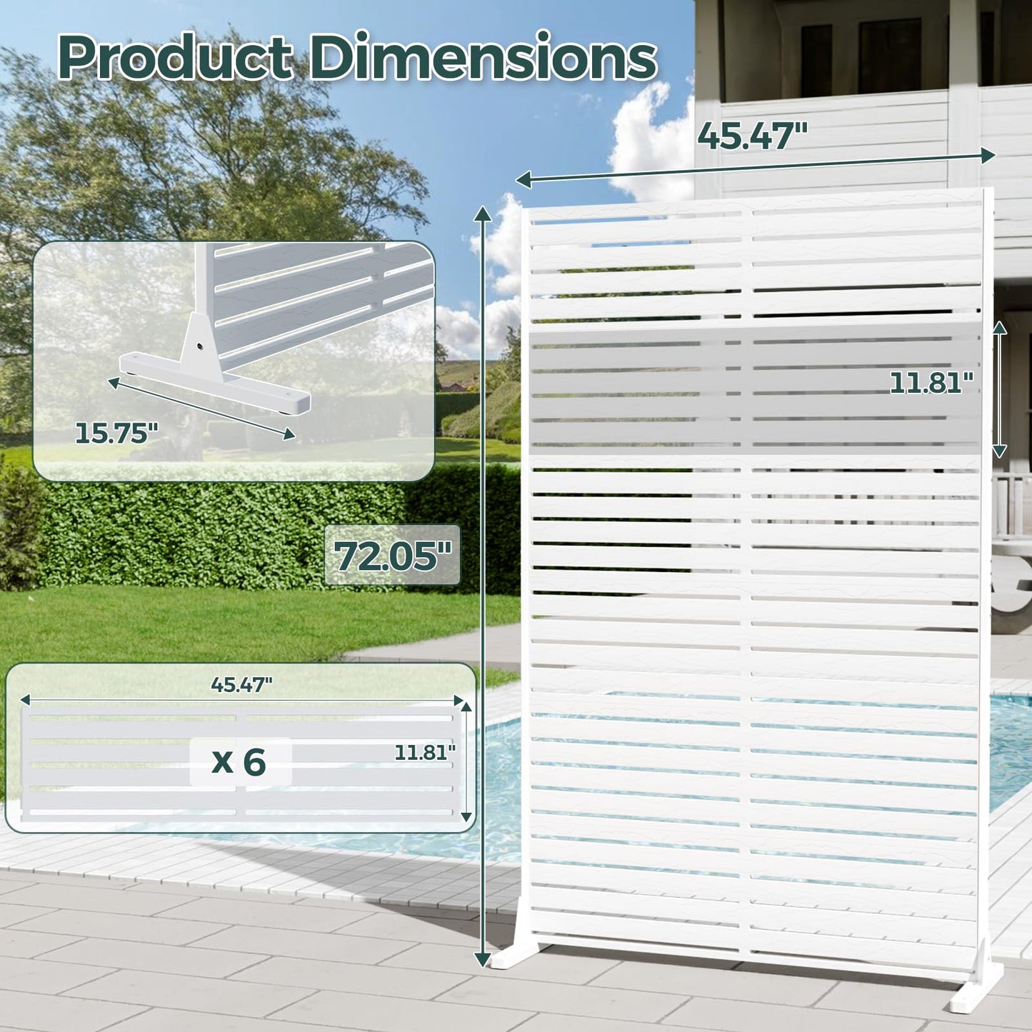 Trygoal Privacy Screen Outdoor 72" Freestanding Privacy Panel with Stand, HDPE Decorative Privacy Fence with Louver Pattern, Patio Divider Screen, Privacy Screens for Outside, Balcony, White