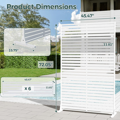 Trygoal Privacy Screen Outdoor 72" Freestanding Privacy Panel with Stand, HDPE Decorative Privacy Fence with Louver Pattern, Patio Divider Screen, Privacy Screens for Outside, Balcony, White