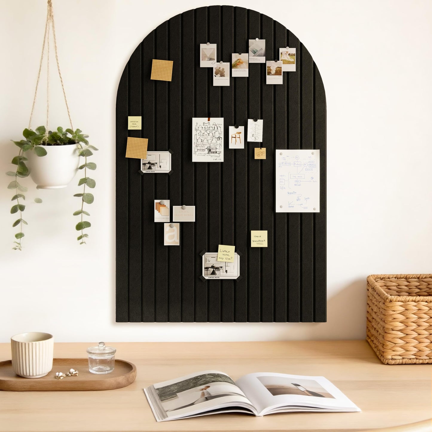 JBER Large Arched Felt Bulletin Board 36" x 24" - 6 Pack Felt Wall Tiles, Cork Board Alternative to Use in Office & Home Decor, Classroom Decor, Vision Board to Display Your Photos(Black)