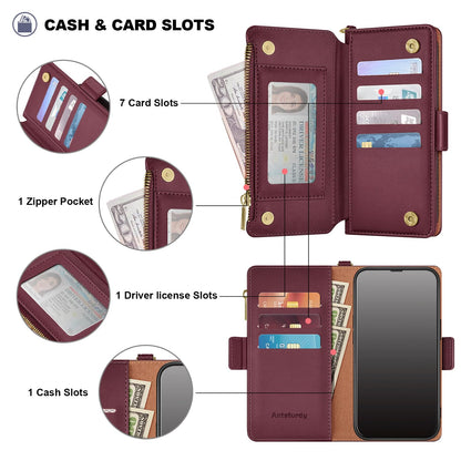 Antsturdy Compatible with Samsung Galaxy A54 5G Wallet Case with Card Holder Phone Case RFID Blocking PU Leather Flip Cover with Strap Zipper Credit Card Slots,for Women Men,Wine Red