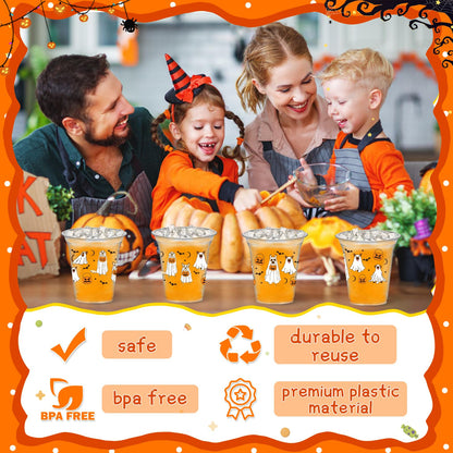 HABDJILTY 40 Pcs Halloween Ghost Walking Dog Plastic Cups Pumpkin Disposable PET Clear Cup Bulk Spooky Halloween Party Drinking Cups for Cold Beverage Snacks Birthday Party Decor Supplies, 12 Oz