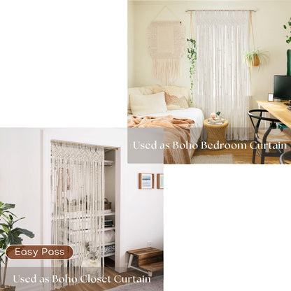 Lino Rosa Beaded Curtain for Doorway, Boho Beads Closet Curtain for Open Closet, Hanging Room Divider for Room Separation, 36" W x 80" L, Cream