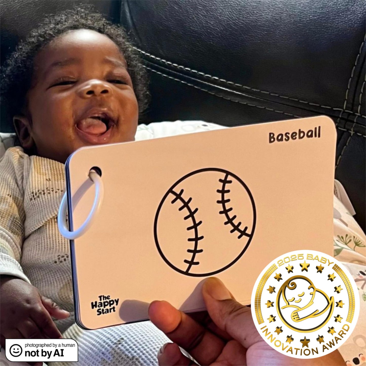 Happy Start High Contrast Baby Cards for Newborns - Black & White Cards, Water-Resistant, BPA-Free, Portable Educational Flashcards for Visual Stimulation, Award-Winning, Ages 0+ (English & Chinese)