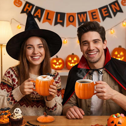 1PCS Ceramic Pumpkin Mug with Lid, 14oz Orange Coffee Mug for Fall & Autumn, Cute Halloween Coffee Cup for Tea and Hot Cocoa, Microwave Safe Novelty Gift for Women, Friends, and Family (Pumpkin-1PCS)