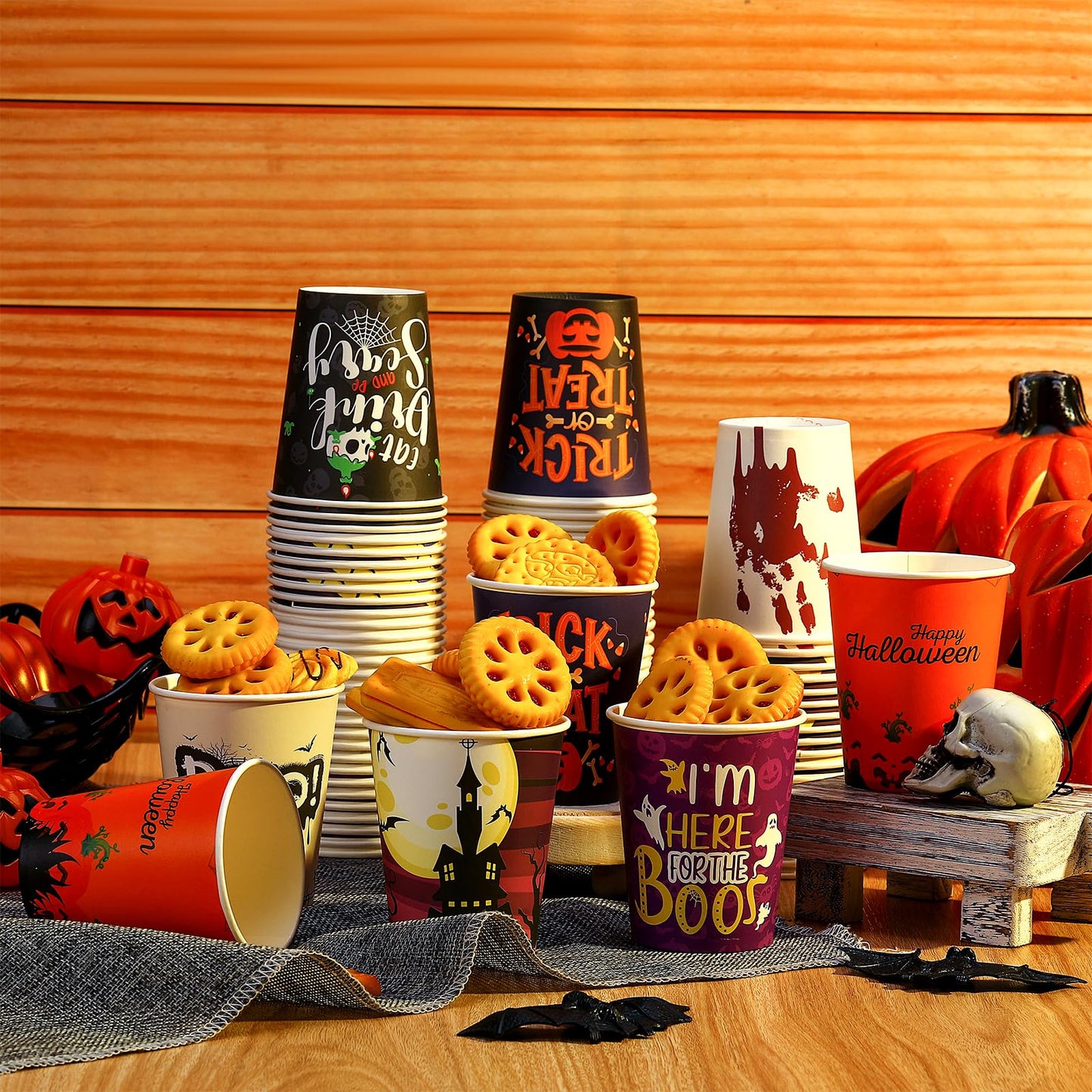 Fulmoon 100 Pcs Halloween Disposable Cups 9 oz Paper Coffee Cups for Kids Adults Holiday Party Halloween Party Supplies, 10 Styles