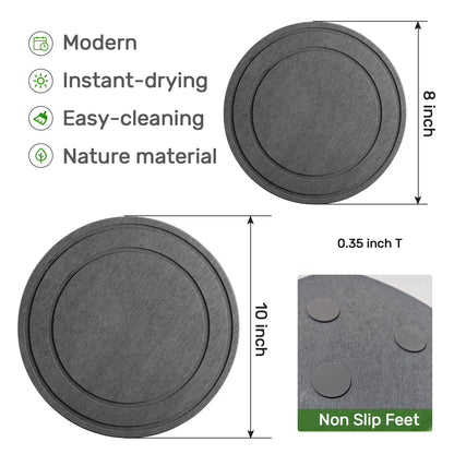 Relime Diatomaceous Earth Plant Saucer for Indoor, 2 Pack 8 inch, Instant Dry Pot Saucer, Plant Drip & Drainage Tray for Indoor, Stone Gray