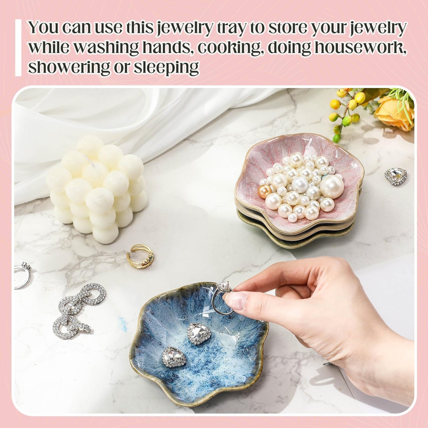 LOYIM 4 Pack Small Jewelry Dish Ceramic Trinket Holder Dish Tray for Rings Earrings Necklaces Bracelets 4.3 x 3.9 Inch Key Bowl Women's Birthday Mother's Day Wedding Gift