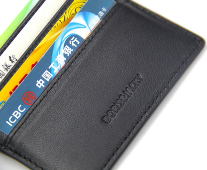 DORIS&JACKY Minimalist Leather Card Holder Wallet, Slim Lambskin Credit Card Case Card Protector, 6 Card Slots Thin Business Wallet for Men and Women(DS901-Black)