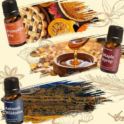 Diffuser Essential Oils, Aromtopia Fall Fragrance Oil for Candle Making, Essential Oils for Diffusers for Home, 6x10ml Autumn Set, Soap Making Scents, Pumpkin Pie, Musk Vanilla, Autumn Wildness, More