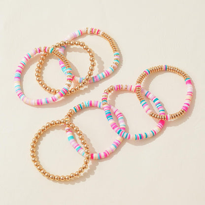GOOJIDS Surfer Heishi Clay Bead Bracelets for Women Bohemian Stackable Gold Plated Beaded Stretch Bracelets Elastic Layering Friendship Bracelets Set Boho Jewelry (F-Pink Multicolor Set)