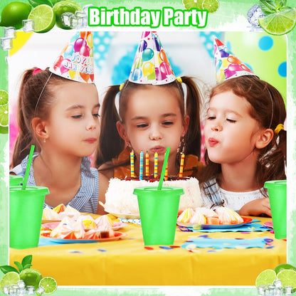 LEIFEOSH 24 Pcs Plastic Tumblers with Lids and Straws, Reusable Cups with Lids Plastic Colorful Cups for Party Birthday, Iced Coffee Cup Travel Mug Cold Drink Cups Tumblers Bulk (16 oz, Green)