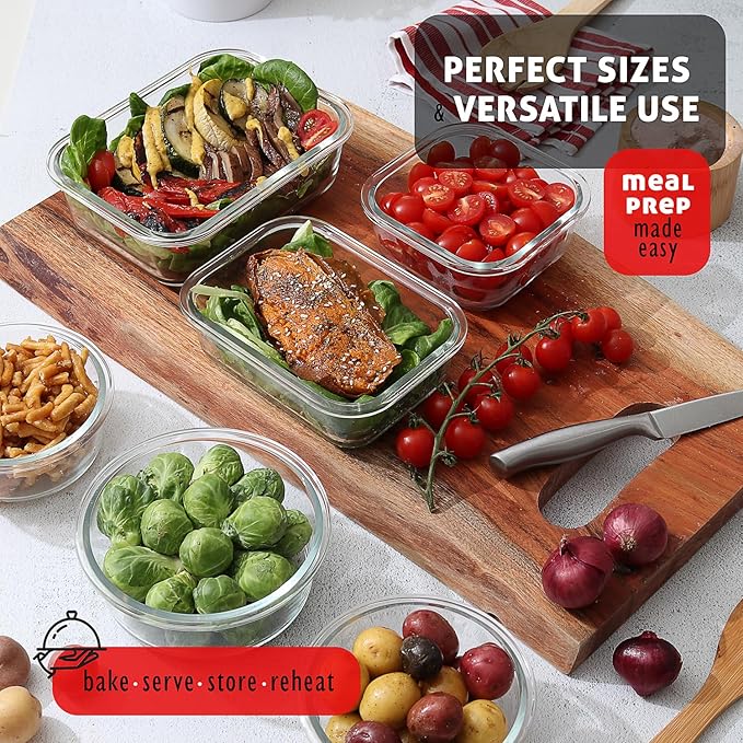 Nestl 24pc Glass Storage Containers with Lids, 12 Glass Food Storage Containers with 12 Airtight Lids for Pantry & Kitchen, Meal Prep Containers for Lunch, Oven Microwave & Dishwasher Safe, Black