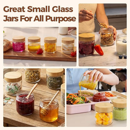 HomArtist 4oz Glass Salad Dressing Containers with Bamboo Lids - 3 Pack Small Airtight Condiment Cups, Mini Sauce Jars for Picnic, Ketchup, Dip & Snacks, Leakproof, BPA-Free & Dishwasher Safe