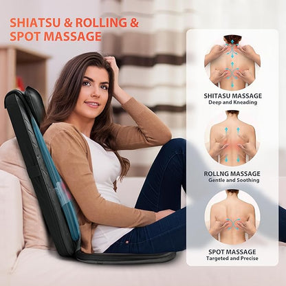Back Massager for Pain Relief Deep Tissue - Shiatsu Massage Chair Pad for Back with Heat,Back Support Inflatable Flap Chair Massage,Gifts for Men Dad