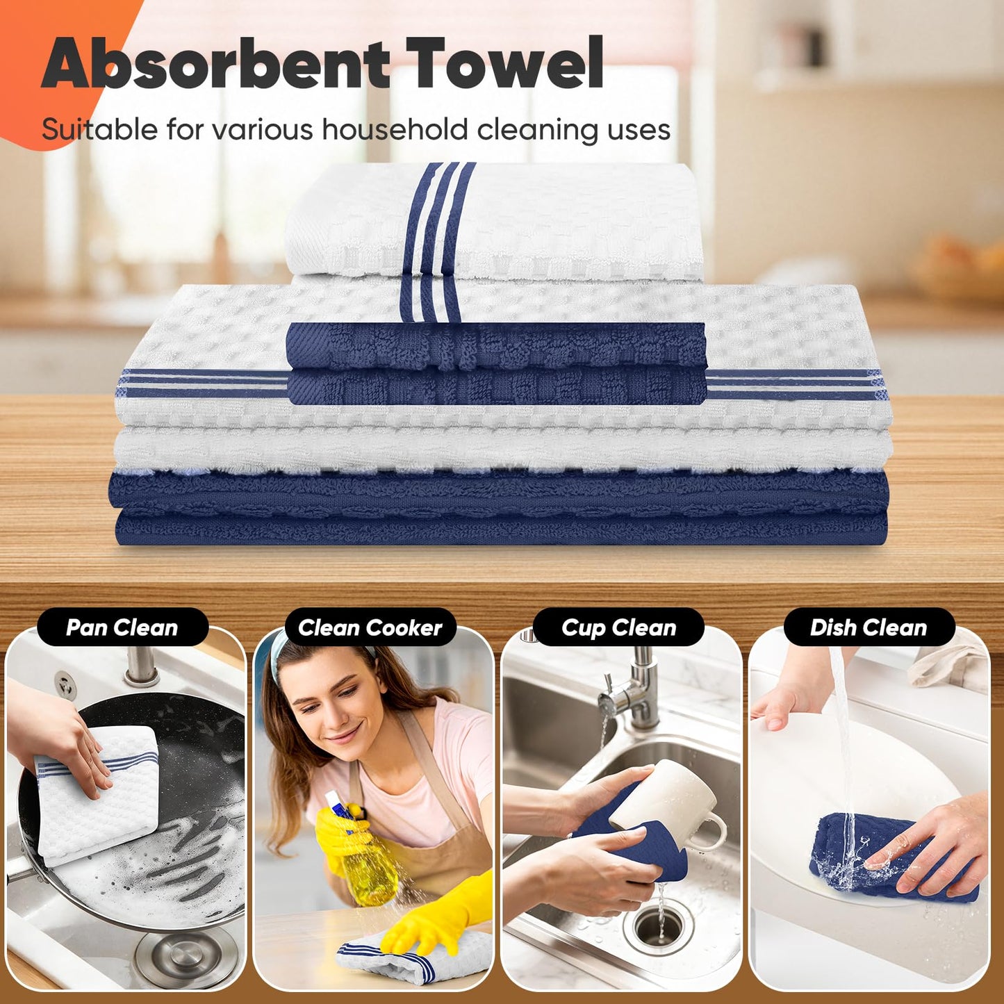 Oven Mitts Kitchen Towels and Dishcloths with Pot Holders Sets, Oven Gloves Hot Pads 500°F Heat Resistant with Silicone Grip, Include 2 Cooking Gloves/2 Potholders/4 Kitchen Towels/4 Dish Towels