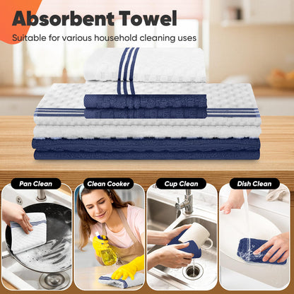 Oven Mitts Kitchen Towels and Dishcloths with Pot Holders Sets, Oven Gloves Hot Pads 500°F Heat Resistant with Silicone Grip, Include 2 Cooking Gloves/2 Potholders/4 Kitchen Towels/4 Dish Towels
