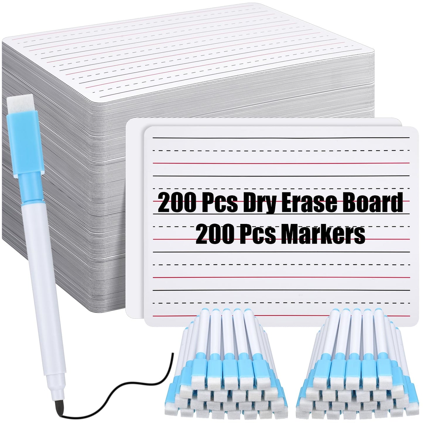 ReliThick 200 Pcs Lined Dry Erase Board with Markers 9 x 12 Double Sided Whiteboards Dry Erase Lapboards with Lines Ruled Writing Board Handwriting Practice