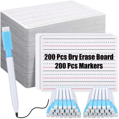 ReliThick 200 Pcs Lined Dry Erase Board with Markers 9 x 12 Double Sided Whiteboards Dry Erase Lapboards with Lines Ruled Writing Board Handwriting Practice