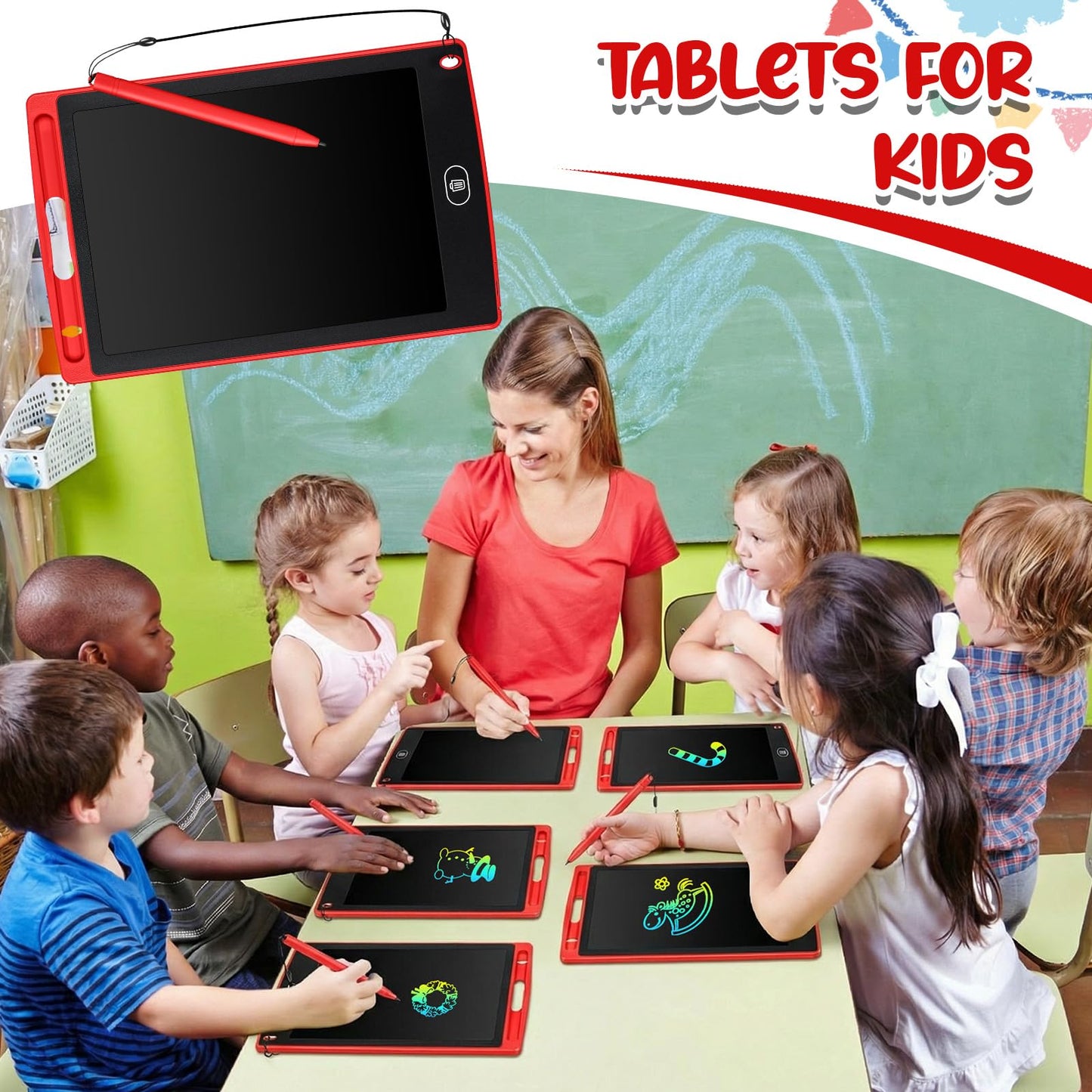 Zhehao 24 Pieces LCD Writing Tablet Doodle Board 8.5 Inch Colorful Reusable Screen Board Pad Reusable Drawing Writing Learning Educational Pad Toys for Girls Boys 8-10 3-10 (Red,Round Style)