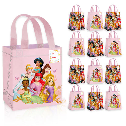 Disney Princess Party Favor Bag Set – 12 Pack of 8" Princess Party Goodie Bags for Kids Bulk Reusable Mini Totes | Disney Birthday Party Supplies