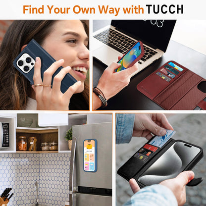 TUCCH Case Wallet for iPhone 15 Pro, Detachable Stand RFID Blocking 4 Card Slot Wireless Charging Shockproof Case, 2-in-1 Magnetic PU Leather Removable Folio Compatible with iPhone 15 Pro 6.1", Black
