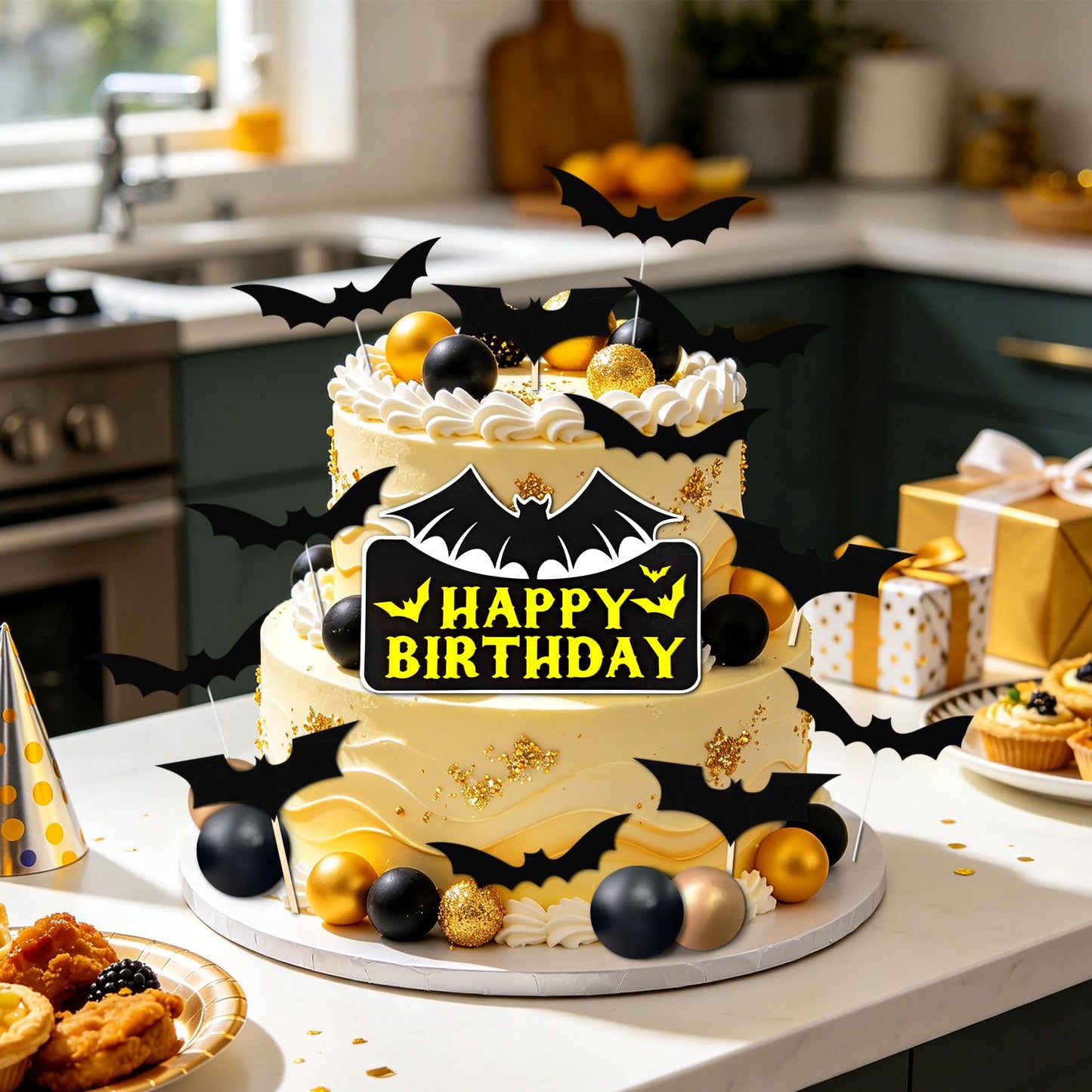 Superhero Cake Topper Bat Cake Decor - Happy Birthday Decorations for Hero Themed Party Supplies