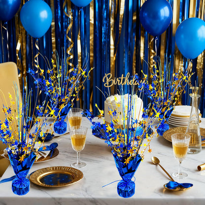 YinNorth 6 Pack Metallic Foil Spray Table Centerpiece Decoration Star Brust Glitter Table Topper Decor for Birthday Graduation Holiday Christmas New Year's Eve Celebration Party Supplies Gold and Blue