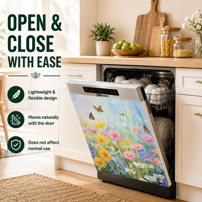 Butterfly Flowers Dishwasher Magnet Cover,Waterproof Appliance Door Cover for Holiday Kitchen Decor,Housewarming Gifts, Refrigerator Magnet Decal Panels 23"x26"