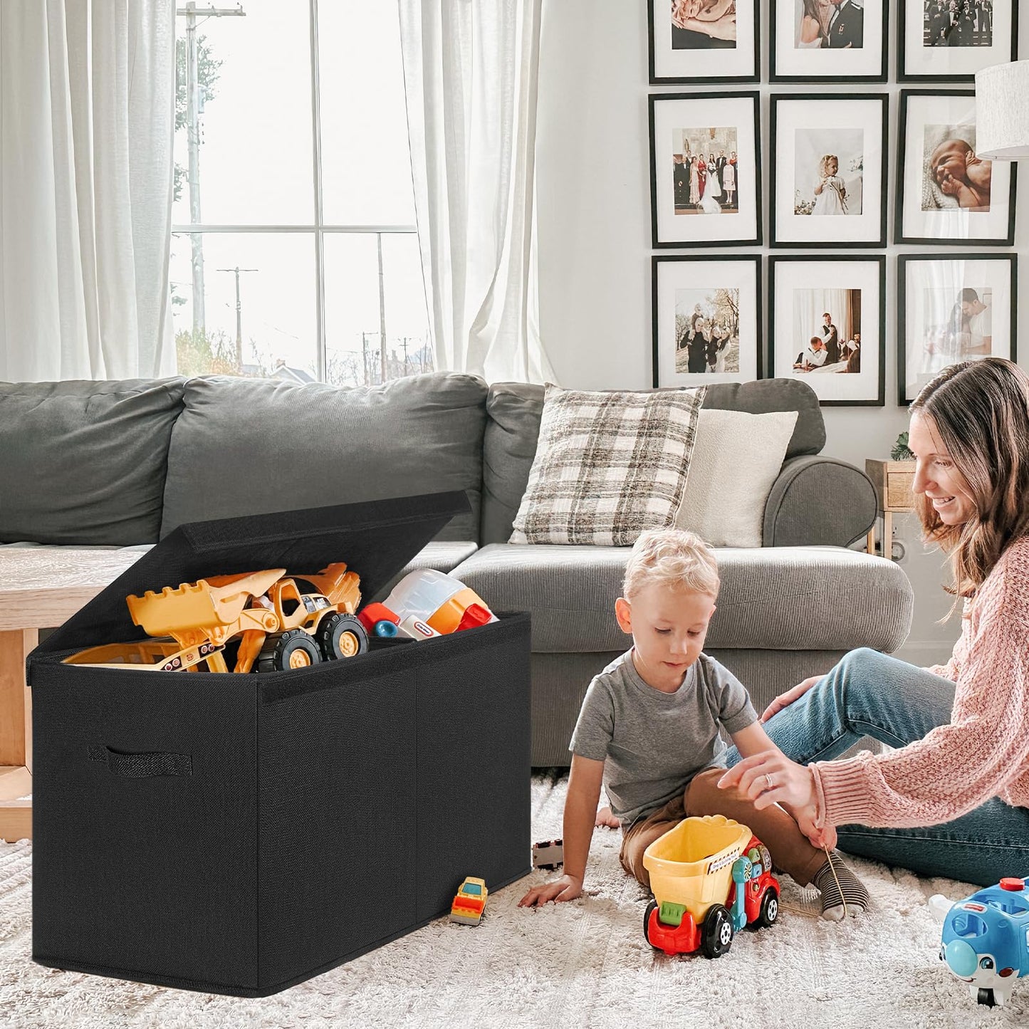 INDRESSME 25"x13"x16" Large Toy Storage, Foldable Storage Bins with Dividers, Toy Chests for Closet, Playroom, Bedroom, Toy Box for Kids, Boys Girls (Black)