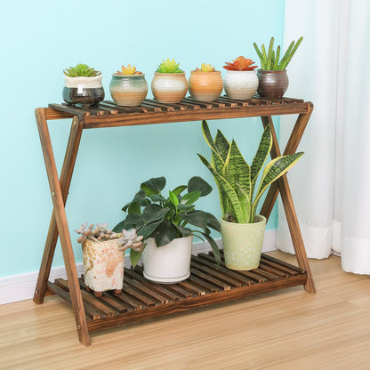 Jotboom Wooden Plant Stand Indoor 2 Tier Narrow Plant Stand Outdoor Plant Shelf Display Rack Corner Flower Rack Stand for Living Room Garden Patio Balcony (X-Cross Design)