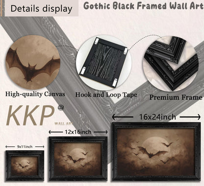KKP Vintage Gothic Bats Full Moon Wall Art, Dark Academia Halloween Picture